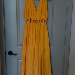 Bright orange Cutout linen Maxi Dress sundress - XS
